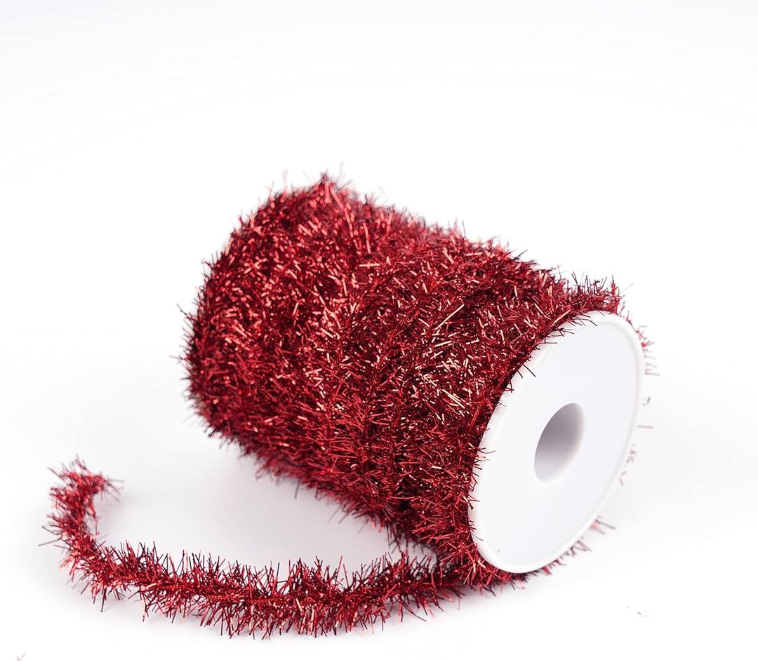 66ft Metallic Holiday Tinsel Twist Glitter Garland Decoration for Christmas Tree, Wedding & Birthday Parties (Red)