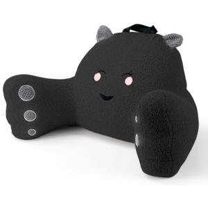 Reading Pillow for Sitting in Bed Couch Teens/Adult, Back Rest Pillow for Sitting Up in Bed with Shredded Memory Foam, Includes Arms and Washable Cover (Black) (Teddy Velvet)