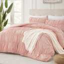 Andency Ruched Blush Pink Full Size Comforter Sets, Shabby Chic Pleatd Bedding Sets 3 Pieces, Lightweight Soft Boho Ruffle Bed Set for Girls, Kids, Women, All Season