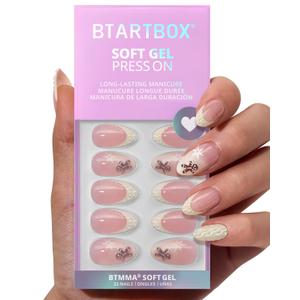 BTArtbox French Tip Press On Nails - Gingerbread Joy, 3D Short Almond Christmas Press On Nails with Glue and Adhesive Tabs for Women in 16 Sizes - 32 Soft Gel Glue On Nails Kit