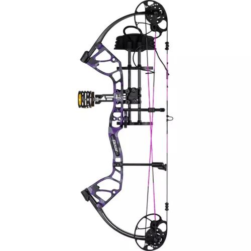 Bear Archery Royale Ready to Hunt Compound Bow Archery Set with Archery Accessories for Adults and Youths, 12”- 27” Draw Length, 5-50 Lbs Draw Weight, Up to 290 FPS, Fred Bear Twilight/Black, Right hand