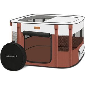 Dog Playpen - Foldable Cat Play Pens for Pubby, Kitten, Rabbit, Portable Pet Tent with Carring Bag for Indoor/Outdoor Travel Camping (Brown-Medium)