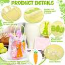 Sweetude 24 Pcs Small Easter Bunny Egg Clear Gift Bags with Handles Clear PVC Treat Candy Goodie Birthday Party Favor Gift Bags with 36 Pcs Carrot and Easter Egg Tags and 120g Grass Shredded Paper