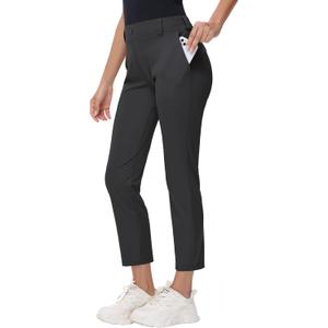 Women's Stretch Golf Pant - 7/8 Ankle Work Travel Teacher Casual Business Sweatpants with Belt Loops Zip Pockets UPF50 (X-Large, 01-black)