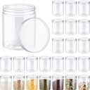 Irenare 24 Pcs 16 oz Clear Plastic Jars with Ribbed Lids Wide Mouth Food Plastic Mason Jars 16 oz Airtight Paint Storage Containers for Dried Fruit, Honey, Nuts, Kitchen Household (Clear Lids)