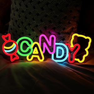 ATOLS Neon Candy Sign - Wall Decor, Battery/USB Powered, Perfect for Candy Shop, Cart Display, Parties & Home Decor