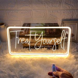 Treat Yourself Neon Sign for Wall Decor, Led Light Neon Signs with Dimmer for Bar Club Windows Cafe Bedroom Room Indoor Aesthetic Decoration Wedding Birthday Party Gifts , USB Powered Warm White Sign