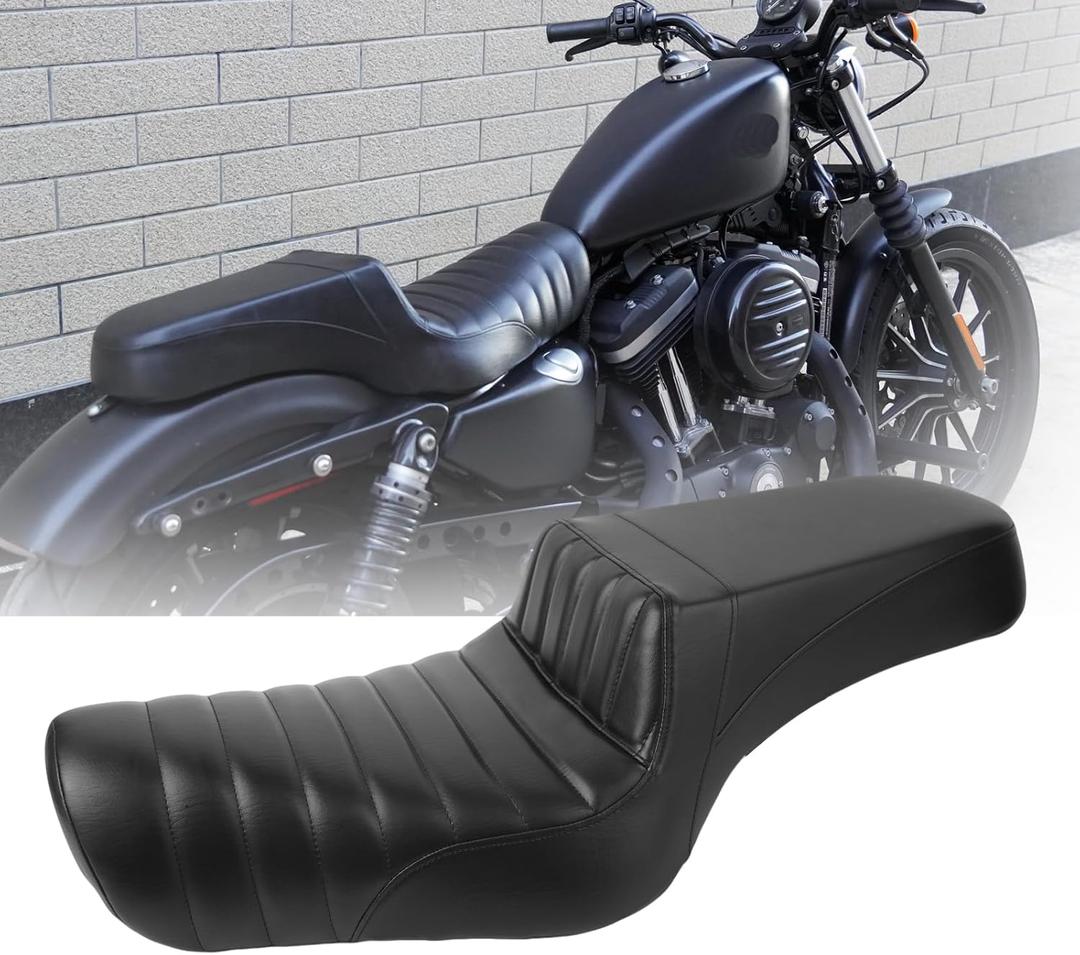 NANSENJPMP Two up Seat, Driver+Passenger Seat Cushion, Stepped Type, For Harley-Davidson Sportster Iron XL883 XL1200(2004-2006)&(2010-2022) /Half Horizontal Stripes/Suitable for 2.0-3.8 GAL, Style: Half Horizontal Stripes