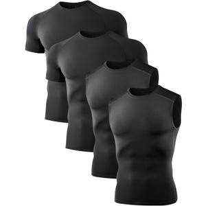 Dalavch 4/5 Pack Men's Compression Shirts Short Sleeve/Sleeveless Sports Athletic Workout Base Layer Undershirt T-Shirt Tops, Black, Small