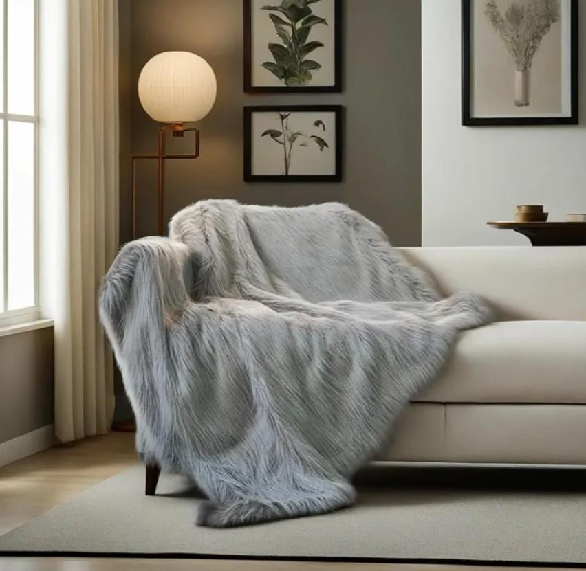 Inchgrass Faux Fur Blanket Luxury Fur Throw Blanket Super Warm Elegant Cozy Fuzzy Throw Blankets for Couch,Armchair and Bed Washable Blankets 60"x80" Beach Wool Throw Blankets