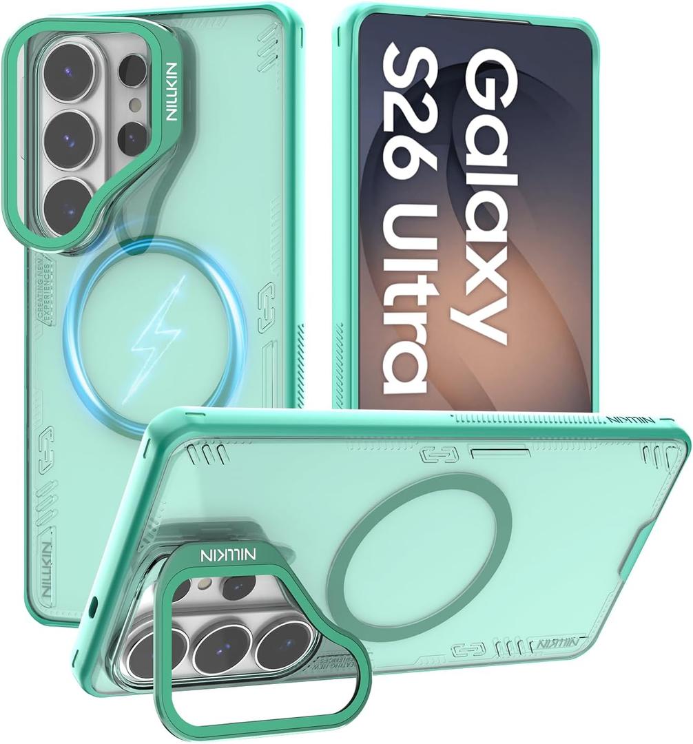 Nillkin Iceblade Samsung Galaxy S26 Ultra Case with Camera Cover, Full Camera Protection, Adjustable Stand, Compatible with MagSafe, Anti Yellowing, Anti-Scratched, Shockproof, Translucent Green