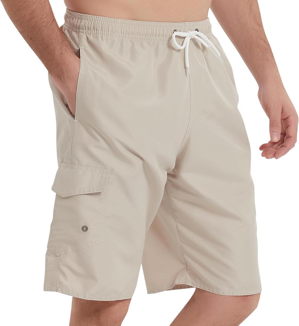 Mens Swimming Trunks Swim Trunks Quick Dry Swim Shorts with Mesh Lining Funny Swimwear Bathing Suits (Beige, XXL)