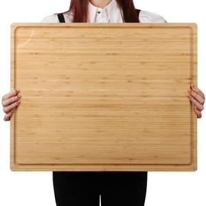 XXL Extra Large 100% Organic Bamboo Cutting Board 24"x18" - Butcher Block Chopping/Carving Board with Handle & Juice Groove for Turkey, Meat, Vegetables, BBQ