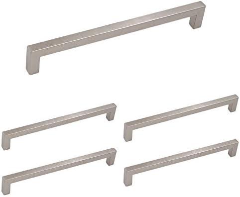 homdiy 5 Pack 10 Inch Brushed Nickel Drawer Pulls Stainless Steel Kitchen Cabinet Handles Modern Square Bar Hardware for Cupboard Doors