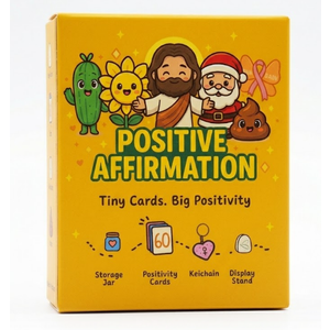 2pcs 60 Positive Messages, Positive Affirmation Tiny Cards, Big Positivity Storage Jar with Keychain and Display Stand