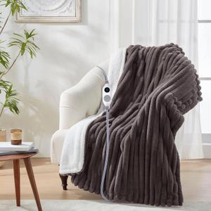 Westinghouse Electric Blanket Heated Throw, Super Cozy Luxury Faux Fur & Sherpa with 6 Heating Levels & 2-10 Hours Auto Off, Fast Heating & Overheat Protection, 50x60 Inch, Charcoal (Darkgrey Stripe)