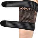 Hamstring Compression Sleeves with Adjustable Straps - Copper Infused Thigh Sleeve Support for Running Recovery & Sports - Thigh Brace for Men & Women (Large, Gold)