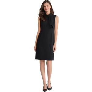 Kasper Women's Sleeveless Tie-Neck Sheath Dress, 4 Petite, Black 