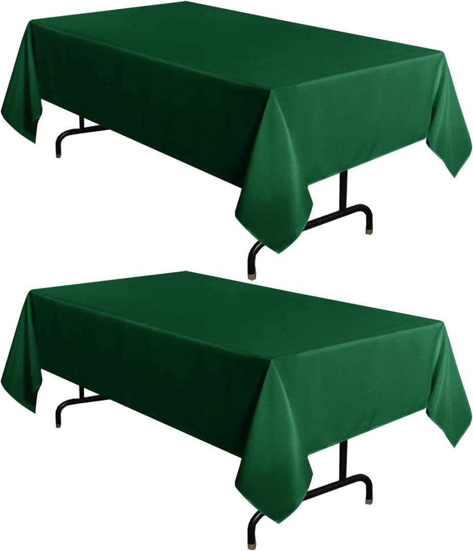  2 Pack Hunter Green Tablecloth 60 x 102 Inch, Rectangle 6 Feet Table Cloth - Stain and Wrinkle Resistant Washable Polyester Table Cover for Dining Tables, Buffet Parties and Camping