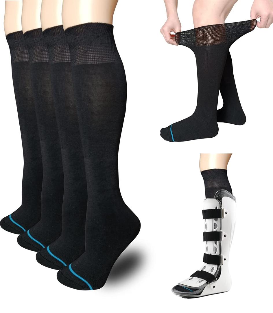Walking Boot Socks Replacement Sock Liner for Orthopedic Walker Brace,Tube Socks Under Air Cam Walkers and Fracture Boot Cast Surgical Leg Cover Black 2 Pairs