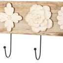 Wood Floral Coat Rack with 4 Hooks Vintage White Flower Wall Mounted Coat Hooks Decor Rustic Theme for Home Entryway Bathroom Hats Keys Towels
