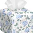 Contemporary Floral Tissue Box Cover Holder Cube Facial Paper Organizer Dispenser, Abstract Hydrangea Flower, Square, PVC Leather, 5.2"L x 5.2"W x 5.2"H