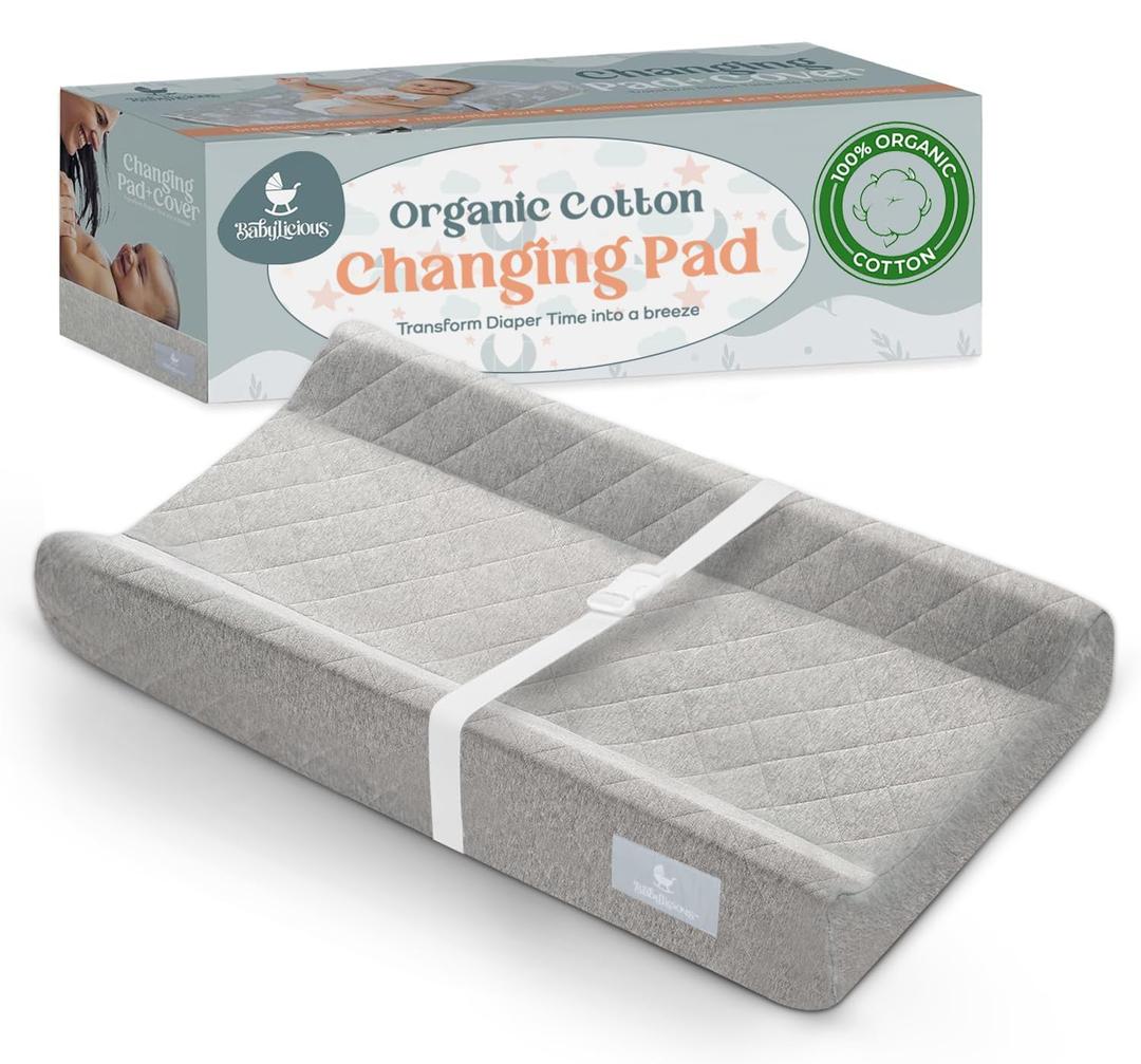 Contoured Baby Changing Pad Waterproof & Breathable Diaper Changing Pad | Removable Washable Cover, Non-Slip Base & Safety Strap | Standard Size for Dresser & Changing Table Pads