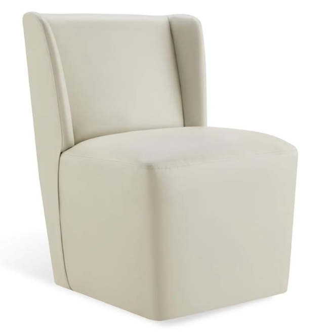 Upholstered Dining Chairs Set of 1 with Casters, Wingback Modern Side Armless Deskchair with Rollers for Diningroom Bedroom Livingroom Reading Room, Cream Faux Leather, Count of 1