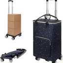 Collapsible Shopping Cart with Insulated Bag: Rolling Cart on Swivel Wheels for Grocery Laundry (Stars)
