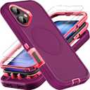 for iPhone 16 Case, Compatible with Magsafe, Military Grade 3 in 1 Heavy Duty Shockproof/Drop Proof/Dust Proof Case with 2Pcs Tempered Glass Screen Protector (New-Purple/Pink)