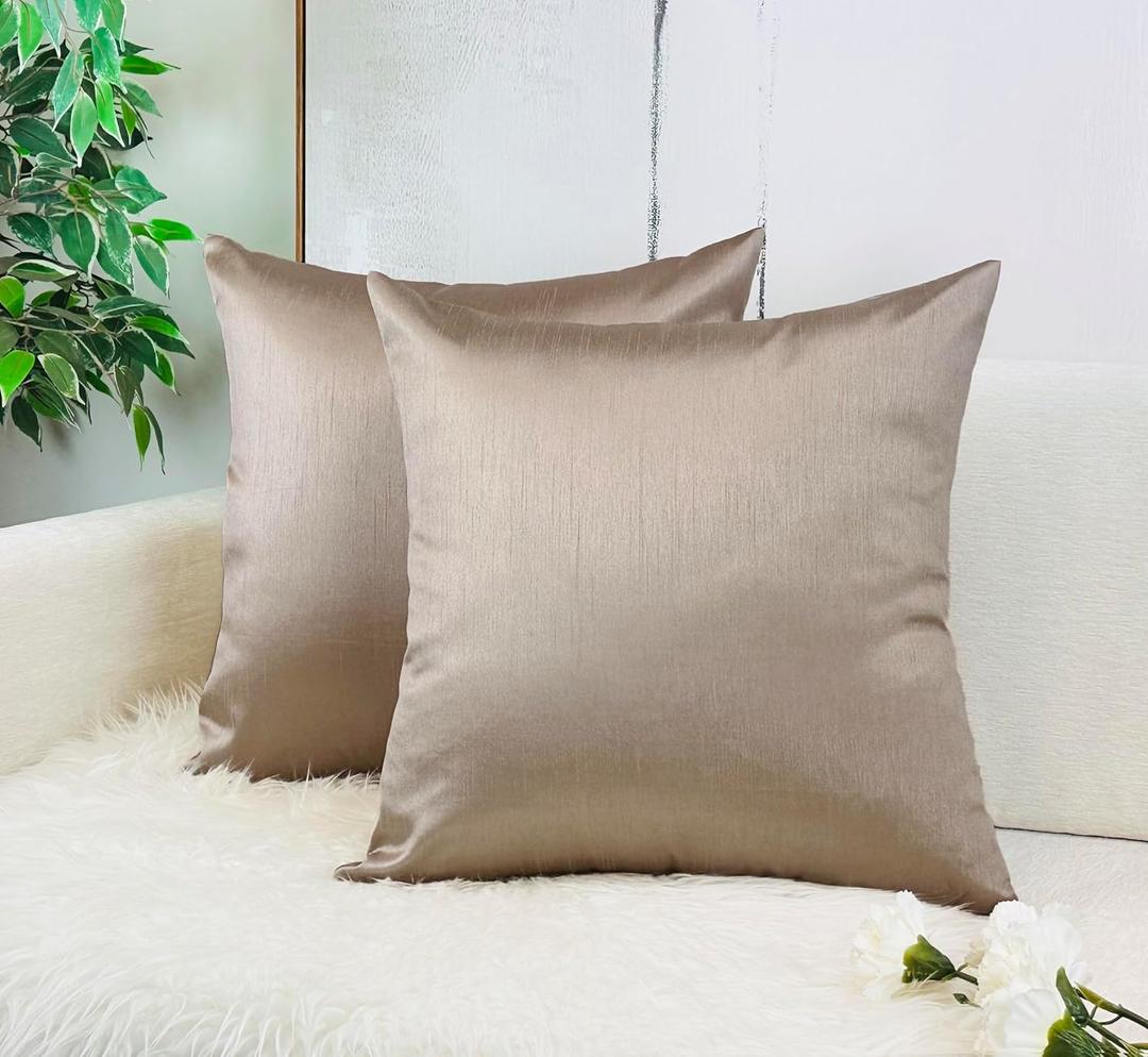 Aiking Home Collection 26x26 Inches Faux Silk Square European Shams, Zipper Closure, Sand (Set of 2)