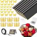 MAGIDOVE 156PCS Bouquet Wrapping Paper Flower Bouquet Accessories with Pins Ribbons 3D Butterflies Mini Crowns Topper Greeting Cards