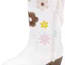 Girls Cowboy Boots Toddler Cowgirl Floral Embroidered Fringe Little Kids Western Boots Girl Riding Boot Birthday Party (4 Big Kid, White)