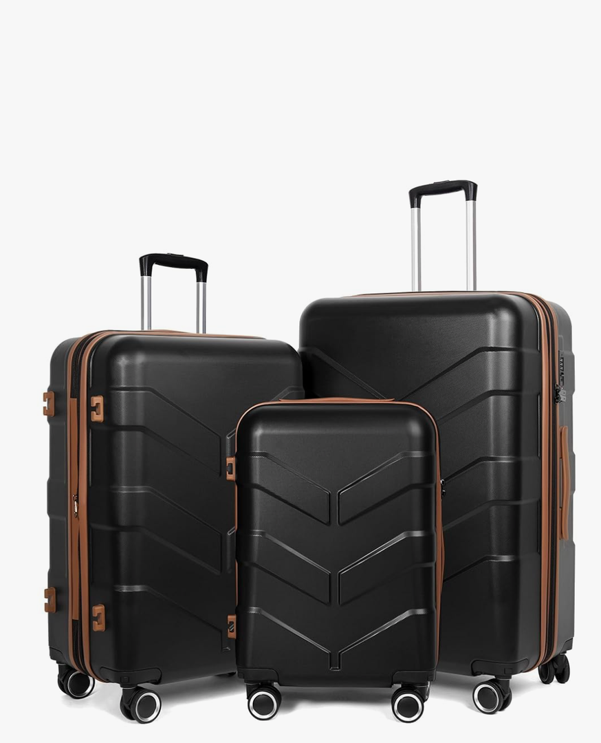 Luggage Sets 3 Piece with Spinner Wheel, Hardside Suitcase Set with TSA Lock, Expandable Travel Luggage for Men and Women, Black