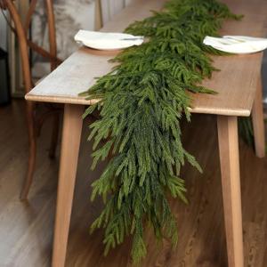 Real Touch Christmas Norfolk Pine Garland - 5ft Artificial Christmas Garland Fake Pine Needles Faux Green Garland for Fireplace,Table,Window,Stairs,Mante,Holiday Indoor Outdoor Xmas Decor(2PCS)