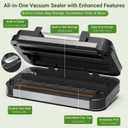 95kPa Vacuum Sealer Machine, Powerful Double Pump 10-in-1 Food Sealing System with Double Heat Seal, Built-in Cutter & Bag Storage, Easy-Lock Handle, Hose, 2 Bag Rolls, Durable Stainless Steel Design