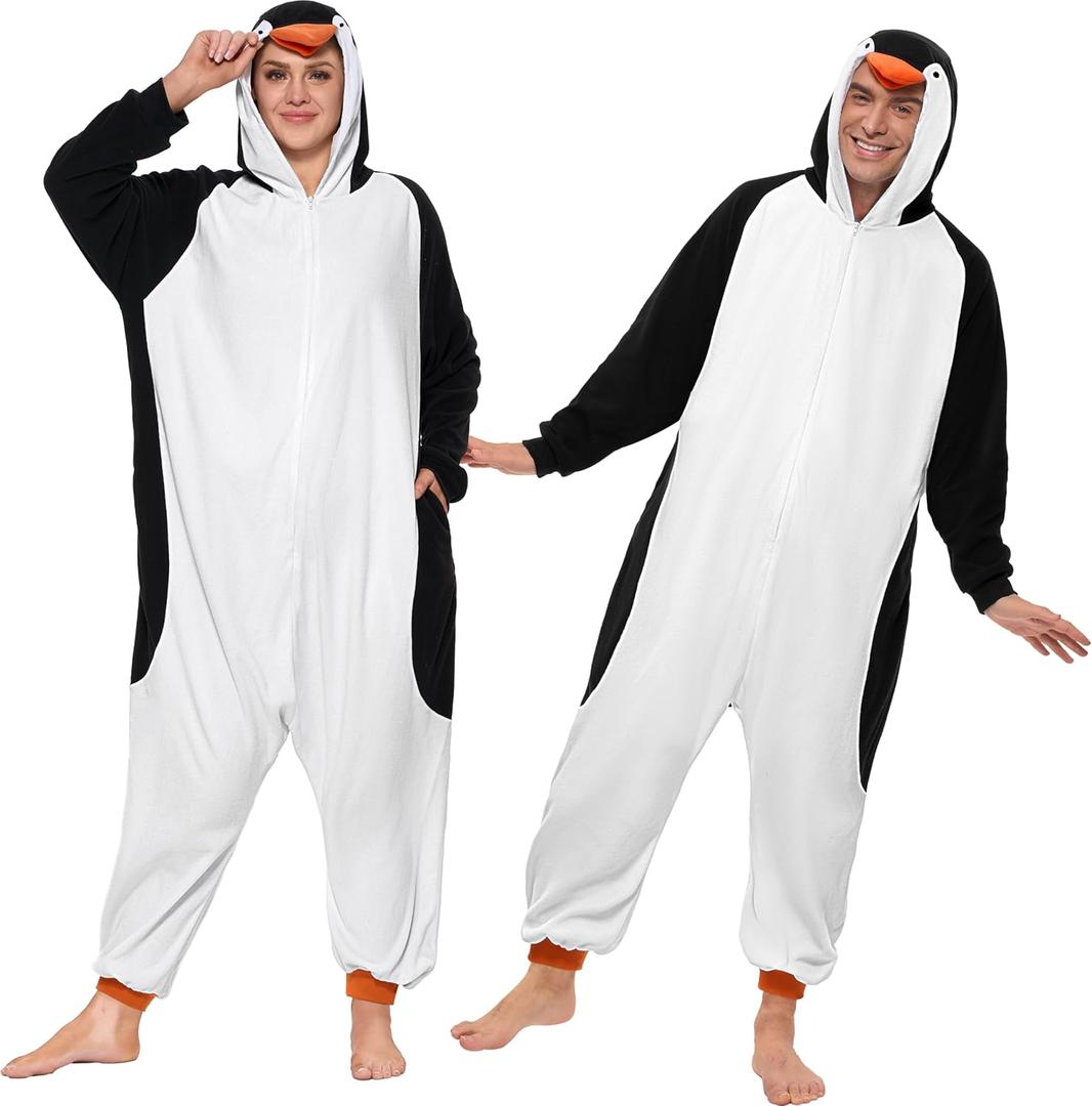 Spooktacular Creations Halloween Dalmatian Dragon Triceratop Unisex Costume, Adult Animal Costume Halloween Costume Party (Medium, White Penguin)