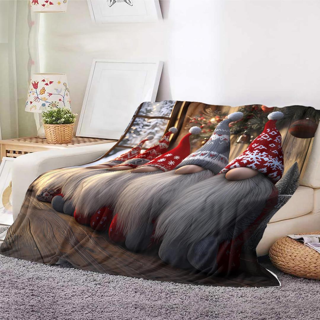 Christmas Gnomes Blanket Gnomes Gifts for Women Soft Winter Blanket with Wood Grain Background Xmas Holiday Decor Warm Cozy Fleece Throw Blanket for Couch Bed Sofa Living Room 60''x80'' (Gnome 2)