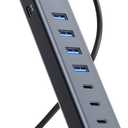 USB C to USB Hub Multiport Adapter, Aluminium 7-Port USB C Hub Multiport Adapter, USB Extenders, USB c Splitter for Thunderbolt, MacBook Pro/Air, Laptop, iPad, iMac, U Flash, PSSD, Keyboard, Mouse (1Ft)