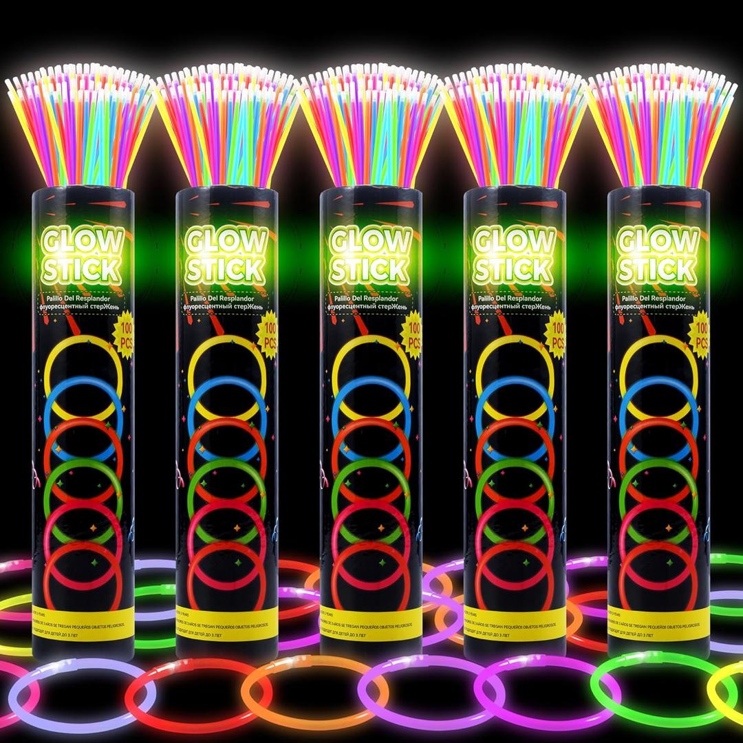 500 Ultra Bright Glow sticks,8" Glow Sticks Bulk,Glow Sticks For Kids Bulk Party Pack,Glow in The Dark Party Supplies,Glowsticks Party Favors with Bracelets and Necklaces