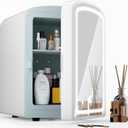 4L Mini Skincare Fridge with Dimmable LED Mirror, Portable Beauty Refrigerator for Makeup, Cosmetic, Personal Small Refrigerator with Cooler and Warmer for Bedroom, Office and Car (Pearl White)