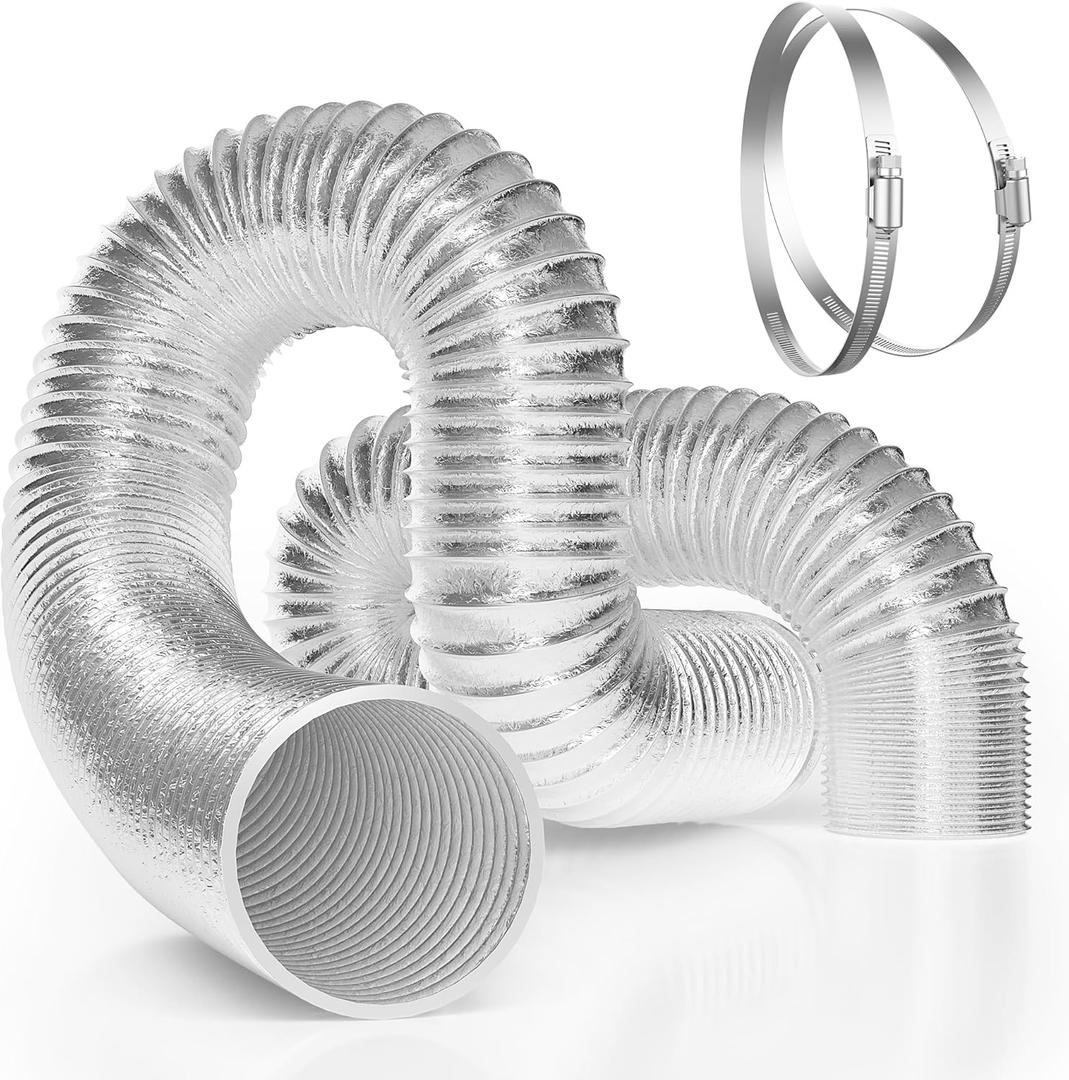 VIVOSUN 4 Inch 16 Feet Non-Insulated Flex Air Aluminum Ducting for HVAC Ventilation with 2 Stainless Steel Clamps (Silver)