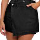 Sidefeel Skorts for Woman High Waisted Jean Skort Wrap Stretchy Asymmetrical Skorts (12, Black)
