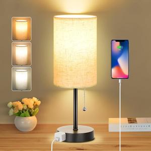 Dott Arts Table Lamp for Bedroom, 3-Color Bedside Lamps with Pull Chain, Bedroom Table Lamps for Nightstand,AC Outlet Small Lamp for Living Room, Bulb Included (14.5 in)