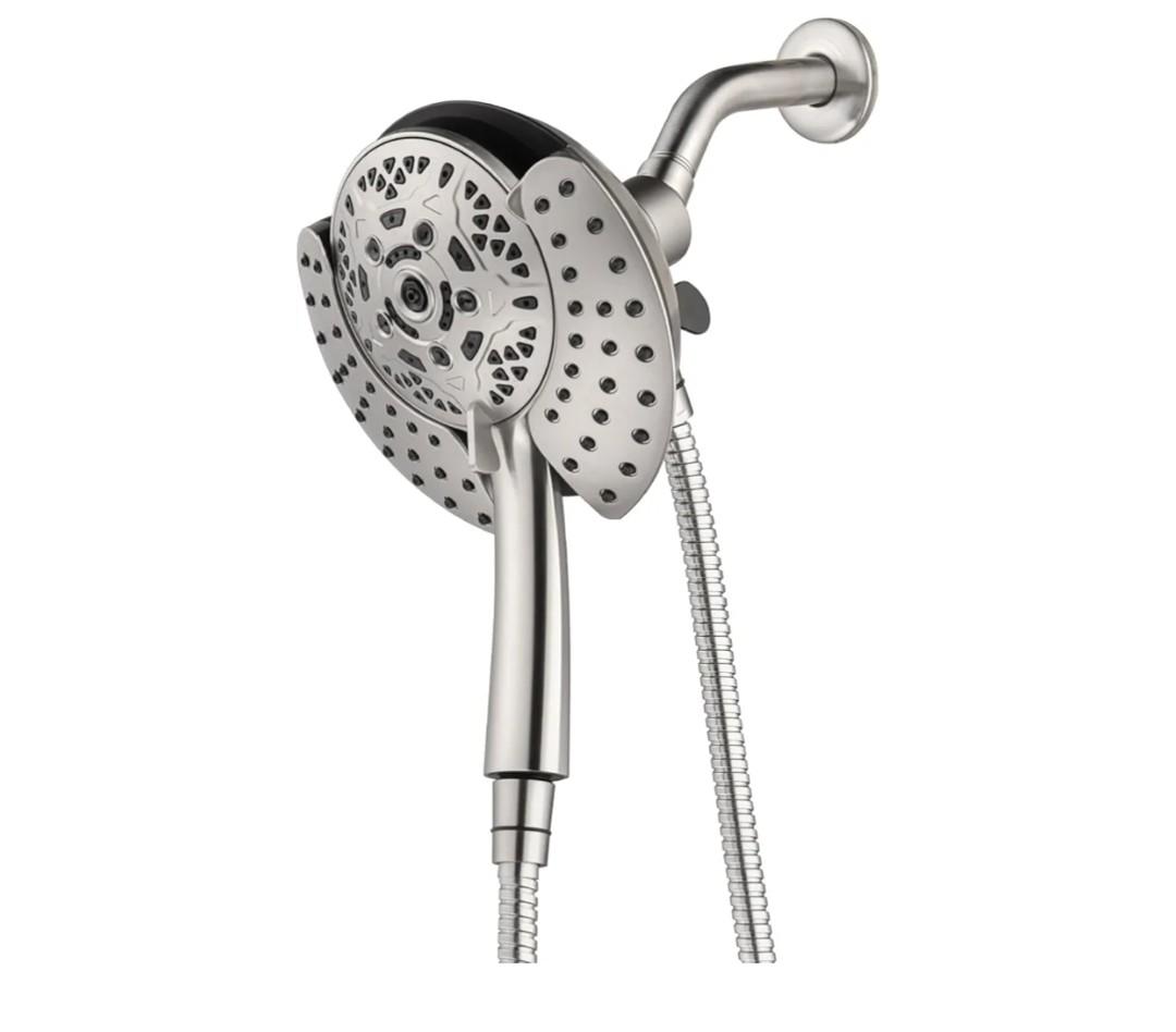 2.5GPM Shower Heads with Handheld Spray Combo: 7.2" Rainfall Shower Head & Hand Held Shower Head 2-IN-1 Shower Head with 60" Rotatable Stainless Steel Hose Nickel, Shower Trim Systems
