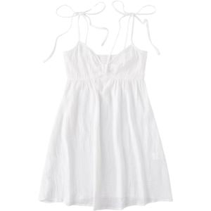 SOLY HUX Women's Tie Shoulder Y2k Cami Sun Dress Cute Spaghetti Strap Casual Summer A Line Short Mini Dresses Plain White Small (White, S)