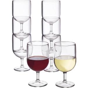 US Acrylic Stackable 8 ounce Plastic Wine Stems in Clear | Set of 8 Reusable, BPA-free, Made in the USA, Top-rack Dishwasher Safe (Clear)