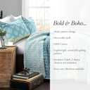 Lush Decor Bohemian Stripe Reversible Cotton Quilt Set, 3 Piece Set, Full/ Queen, Blue & Green - Striped Bedding Set - Blue Quilts Queen Size - Boho Decor
