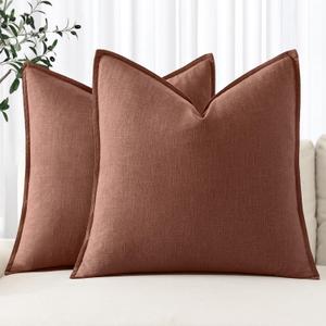MIULEE Decorative Linen Euro Sham Pillow Covers 24x24 Autumn Glaze Boho Farmhouse Neutral Couch Throw Pillows for Bed Pack of 2 Accent Modern Pillowcase Sofa Livingroom Home Decor