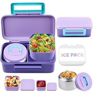 JXXM Lunch Box for Kids With 8oz Soup Thermo, Leak-proof Lunch Container with 2 Compartments, Thermo Food Jar Food Containers for Back to School Girls Boys (Purple)